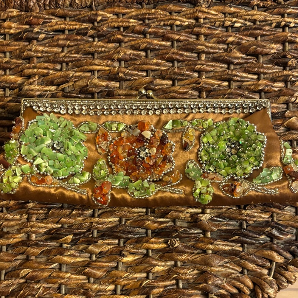 Lapis Embellished Clutch with Green and Orange Details